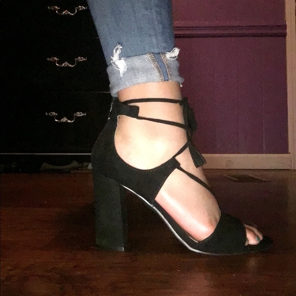 Black chunky heel with straps